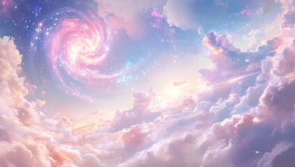 Dreamlike celestial cloudscape with swirling nebula