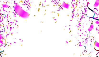 Many Falling Colorful Tiny Confetti And Ribbon Isolated On White Background. Vector. Multi colored