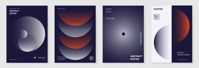 Modern gradient poster background vector set. Minimalist cover template with vibrant perspective geometric prism shapes in motion. Ideal design for social media, cover, banner, flyer.