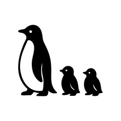 Penguin with chicks silhouette illustration