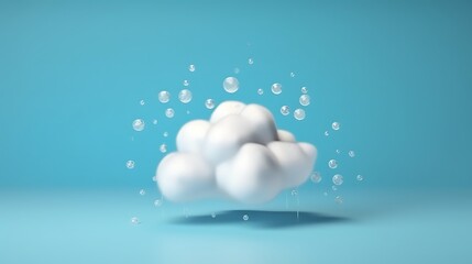 White Cloud Rain Drops Falling Blue Background