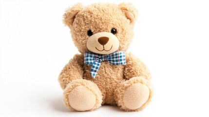 Cute Teddy Bear with Bow Tie Sitting on White Background