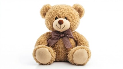 Obraz premium Cute Teddy Bear Sitting with Bow Tie on White Background