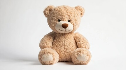 Fototapeta premium Sitting Teddy Bear with Brown Nose on White Background Still Life
