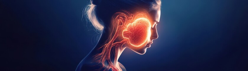 Futuristic human head with glowing neural pathways and energy.