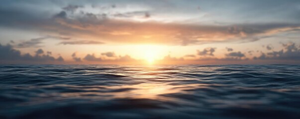 Fototapeta premium Sunset over the ocean scenic view with vibrant sky and dramatic dusk concept. Stunning sunset over a calm ocean, reflecting vibrant colors.