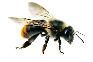 a stunning bee is flying isolated on white background PNG . GENERATIVE AI