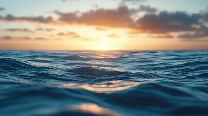 Sunset over the ocean scenic view with vibrant sky and dramatic dusk concept. Serene ocean waves reflecting a colorful sunset sky.