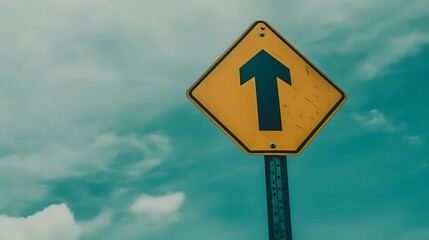 Upward Arrow Road Sign with Sky.