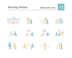 Elderly care facility icon multiple set