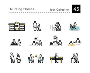 Elderly care facility icon multiple set