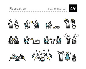 Exercise, recreation and annual events icon set for seniors