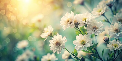 Vintage Floral Photography: Delicate White Flowers, Bright Background, Copy Space