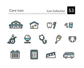 Icon set for nursing homes, elderly people, and disabled care