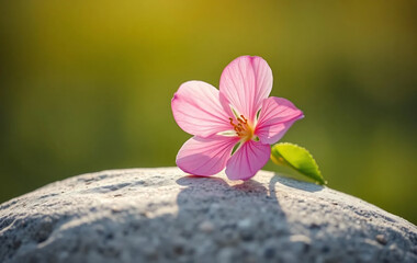 Single Pink Cherry Blossom on Stone