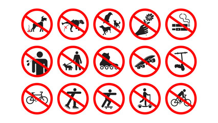 Prohibited Activities in Parks and Playgrounds: No Dog Entry, No Smoking, Littering, Rollerblading, Skateboarding, Riding Bikes, Using Scooters, Certain Pets, No Picking Flowers, No Spitting, and Dogs