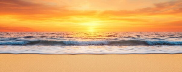 Obraz premium Sunset over the ocean scenic view with vibrant sky and dramatic dusk concept. A breathtaking sunset over the ocean, showcasing vibrant colors.