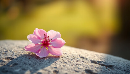 Single Pink Cherry Blossom on Stone