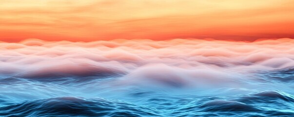Obraz premium Sunset over the ocean scenic view with vibrant sky and dramatic dusk concept. A tranquil ocean wave scene during a colorful sunset.