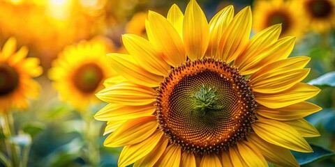 Naklejka premium Tilt-Shift Sunflower Macro Photography: Close-Up Yellow Petals & Pollen
