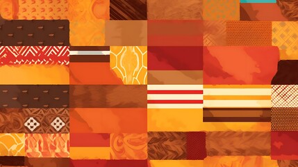 Abstract Autumnal Patchwork Textile Design