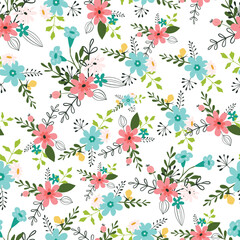 abstract scandi floral kids vector pattern