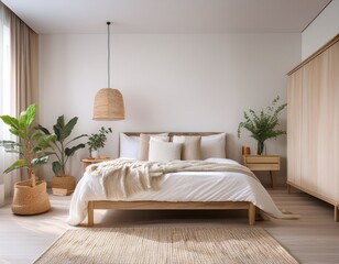 Fototapeta premium Scandinavian-Style Bedroom with Neutral Tones