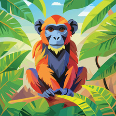 Howler Monkey in a Breathtaking Natural Landscape, vector illustration