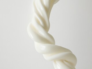 A close-up shot of a creamy white liquid twisting and turning. This dynamic capture is both elegant and intriguing, with a focus on the unique texture.
