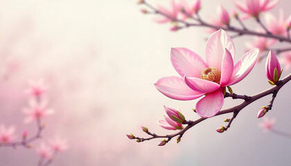 Obraz premium Pink Magnolia Blossoms against a Soft Pastel Background 