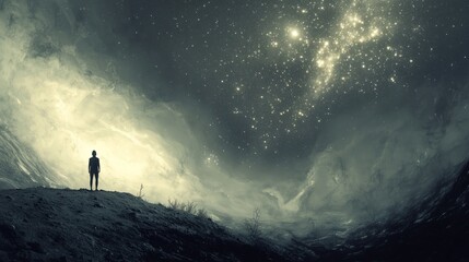 Obraz premium Galactic Requiem - Light Pollution's Last Stand | Urban Astronomy & Cosmic Melancholy in 16:9 Cinematic Frame