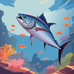 Obraz premium Tuna in a Breathtaking Natural Landscape, vector illustration