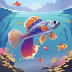 Naklejka premium Guppy in a Breathtaking Natural Landscape, vector illustration
