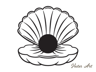 Naklejka premium Sea shell with pearl icon outline vector illustration on white background