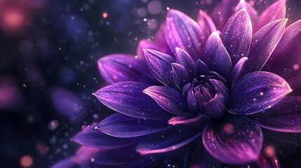 Detailed Purple Dahlia Flower with Sparkling Accents on Dark Background
