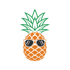 pineapple with wearing sunglass vector illustration, isolated on a white background.