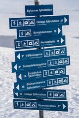 Direction signs to al the destinations from Sylarna fjällstation.