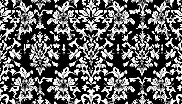 Elegant black & white vintage floral damask seamless pattern , retro, repeat