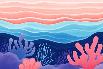 Vibrant underwater landscape featuring colorful coral and ocean waves