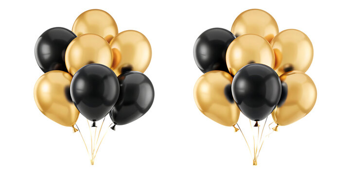 set of golden and black festival bloons in groups isolated on white background PNG. GENERATIVE AI