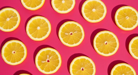 Obraz premium Lemon Slices on Pink Background