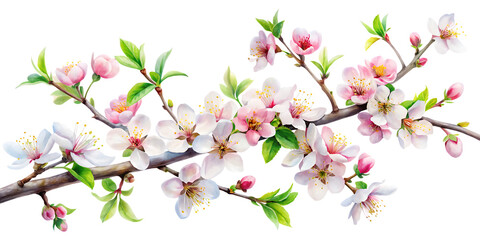 Obraz premium Tree branch flower Photo Overlays, Summer spring painted overlays, isolated on white background PNG. GENERATIVE AI