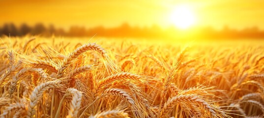 Golden wheat field  A scenic wide-angle view of a vast golden wheat field swaying in the breeze, captured at sunset