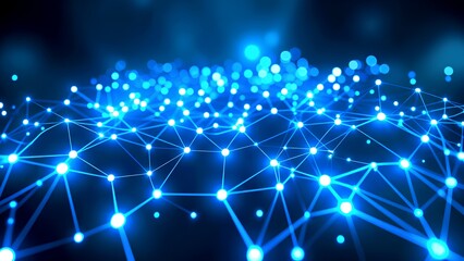 Abstract Blue Technology Background with Glowing Networks and Dots