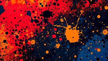 Vibrant Splashes of Paint in Red, Orange, and Black Abstract Design