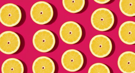 Fototapeta premium Lemon Slices on Pink Background