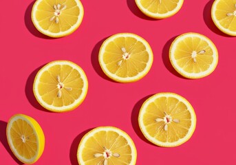 Obraz premium Lemon Slices on Pink Background