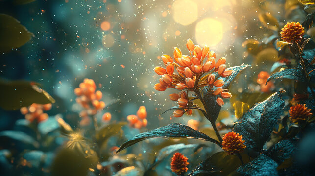 Beautiful Blossom in Sunlight and Dew Drops