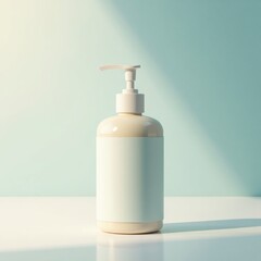 Detailed photorealistic image of a bottle of liquid soap showcased in an atmospheric and artistic interpretation
