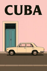 Retro Cuba Poster: Vintage Car & Colorful Havana Street